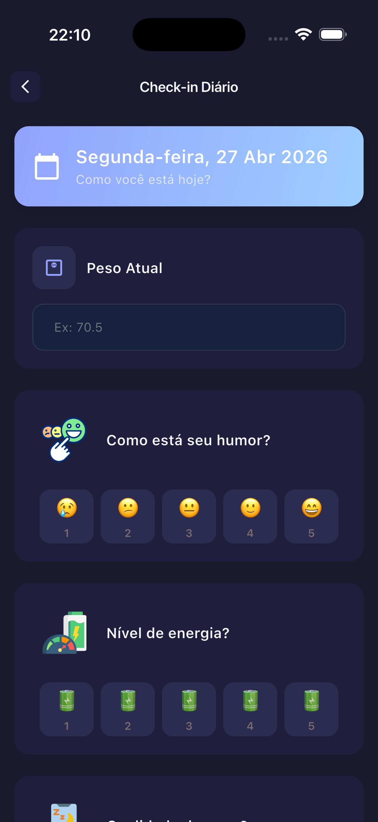Registro e rotina no app