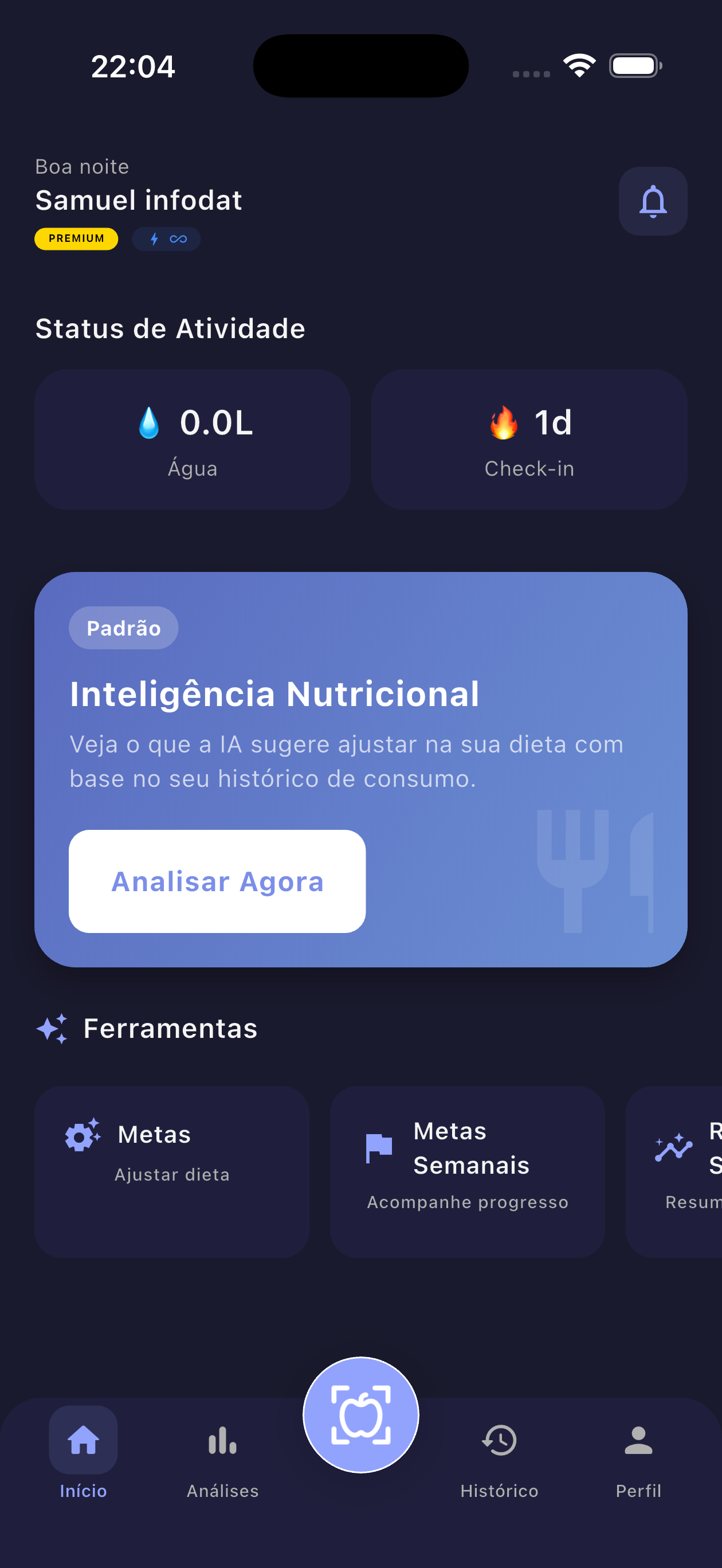 Tela principal do ComidIA