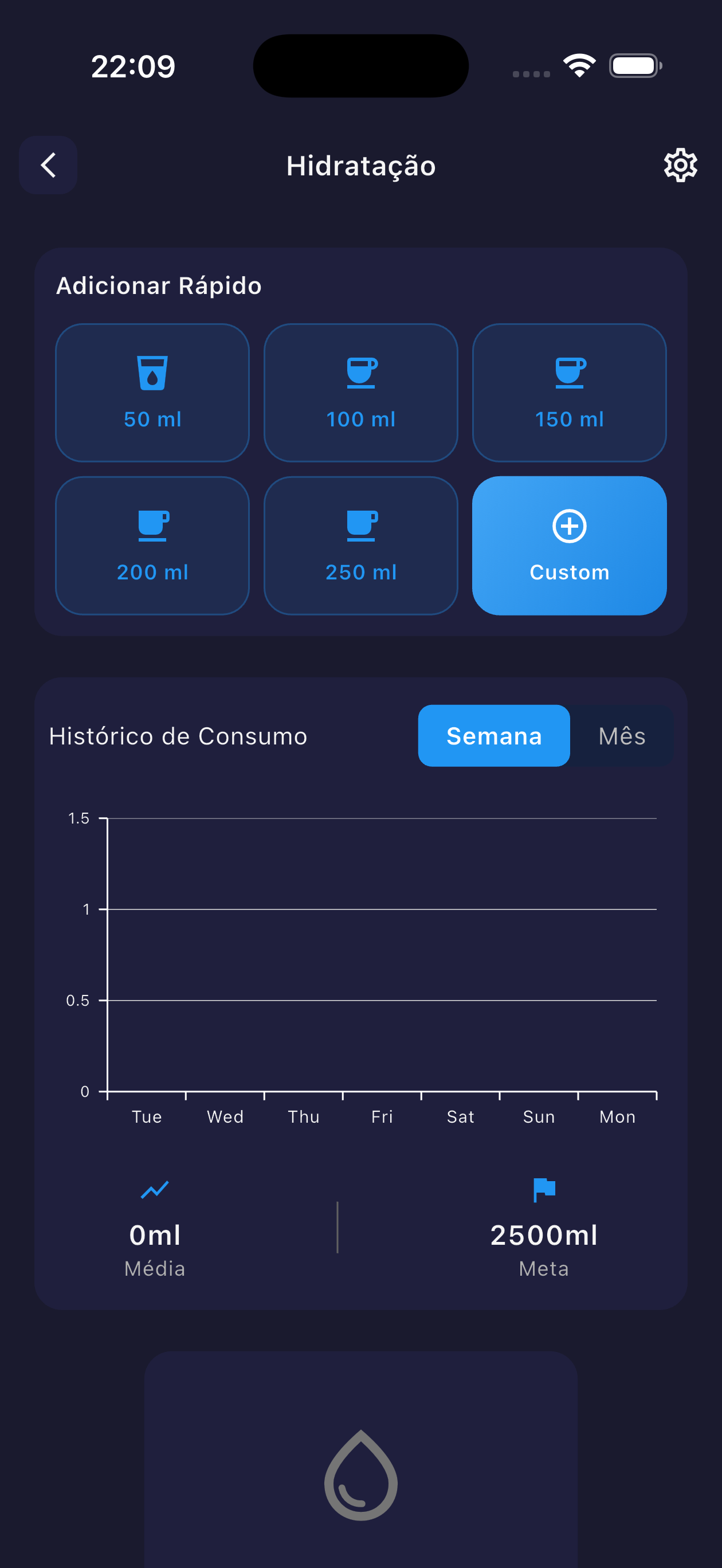 Hidratação e rotina no app